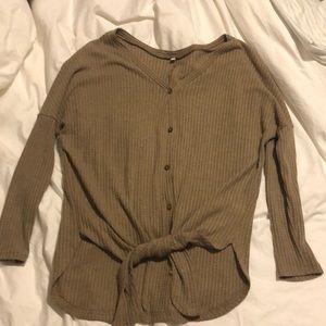 Ribbed tie-front sweater